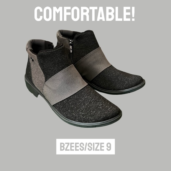 Bzees Billie Booties Soft Black and Gray Women's Ankle Boots Size 9 GUC! - Picture 1 of 17